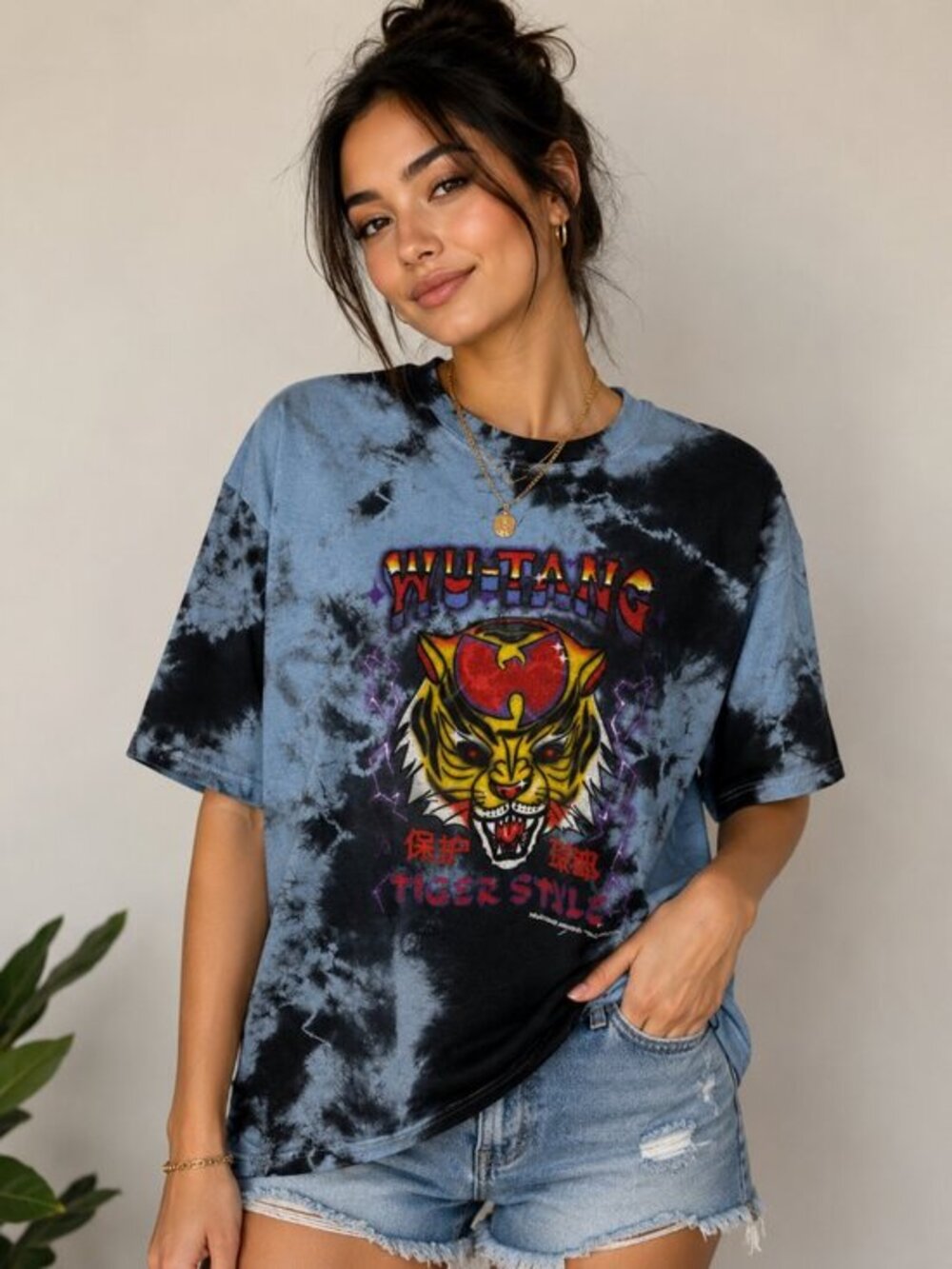 Wu-Tang Clan Tiger Style Black Blue Tie-Dye Graphic Tee Size XL EUC #5151